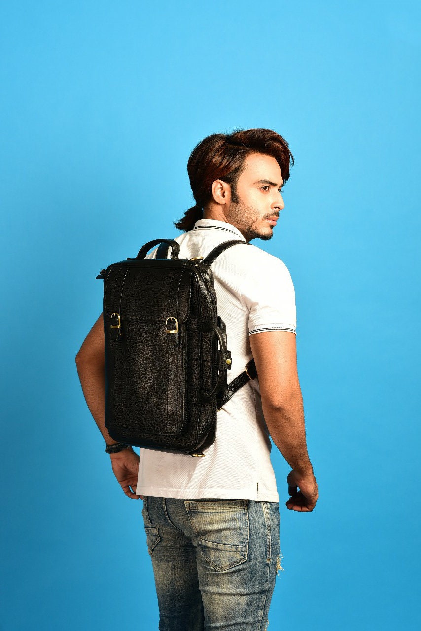 LINDSEY STREET Leather Backpack cum Messenger Bag for Men | Casual Backpack Leather Travel Bag