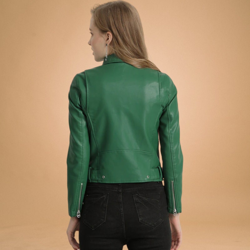 Customized Leather Jacket For Womens Green Leather Jacket Slim Fit Leather Jacket, Gift for Her, Christmas Gift, Soft Leather Biker Jacket