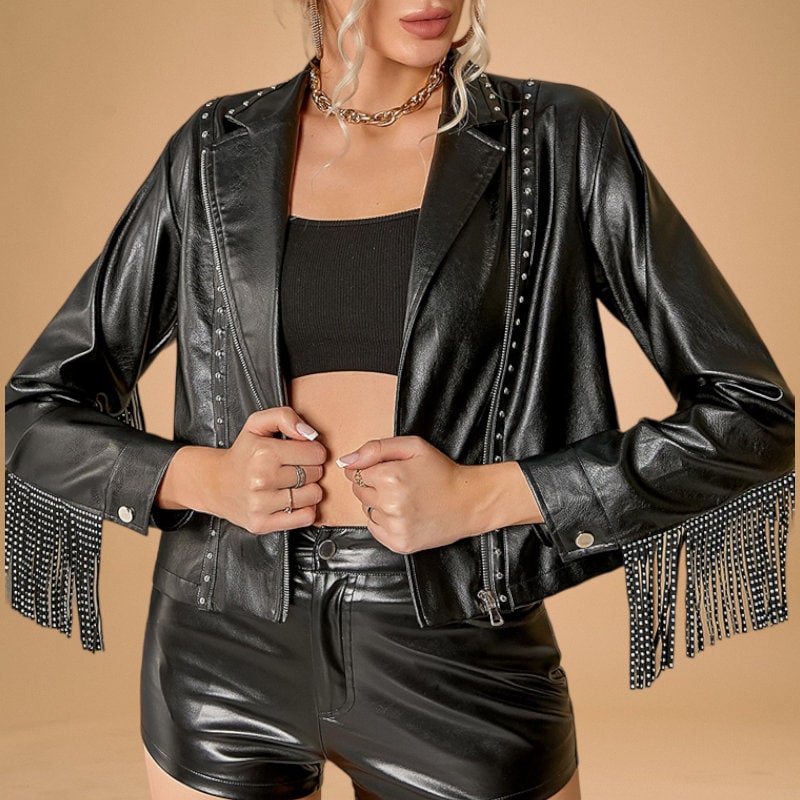 Premium Quality Lambskin Leather Biker Jacket for Women's Leather Jacket Hippie Style Girls Coat Fringe Leather Jacket